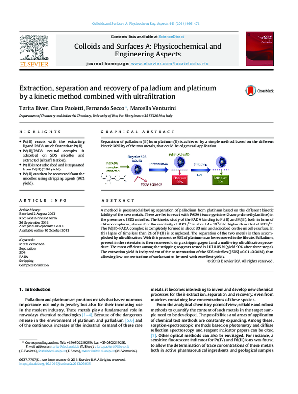 (PDF) Extraction, separation and recovery of palladium and platinum by ...