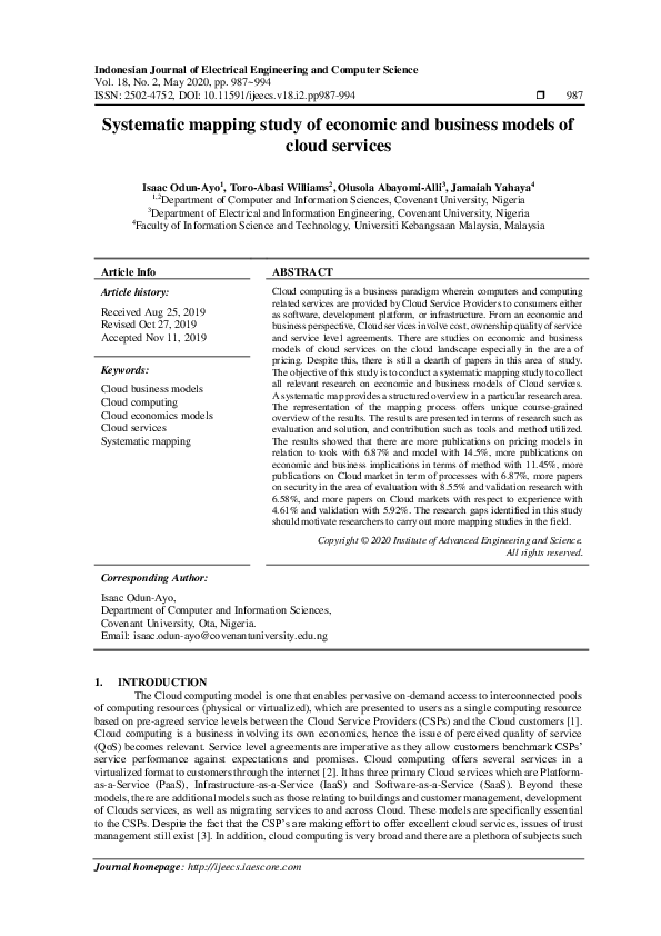 (PDF) Systematic mapping study of economic and business models of cloud ...