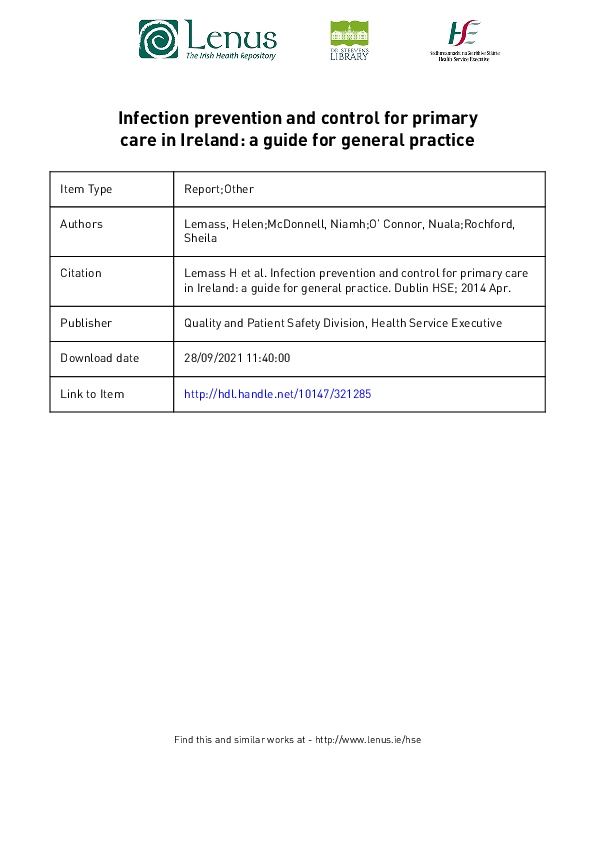 (PDF) Infection prevention and control for primary care in Ireland: a ...