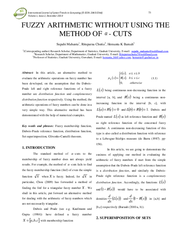 (PDF) Fuzzy Arithmetic Without Using the Method of Alpha Cuts
