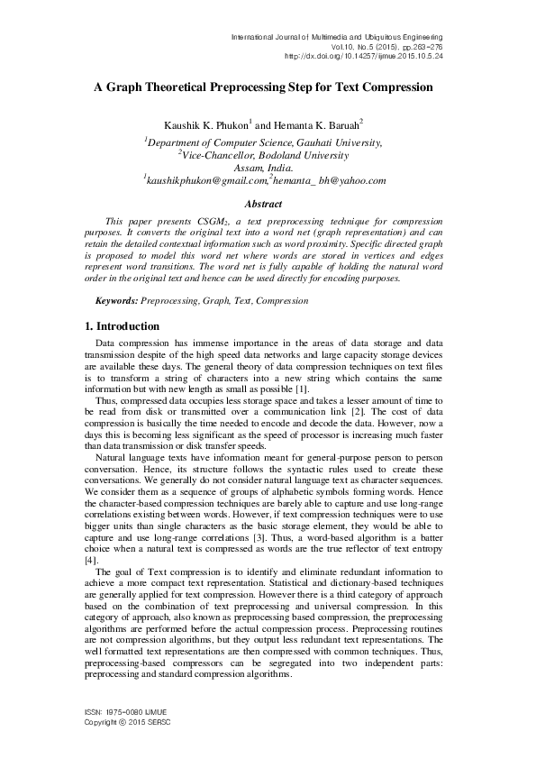 (PDF) A Graph Theoretical Preprocessing Step for Text Compression