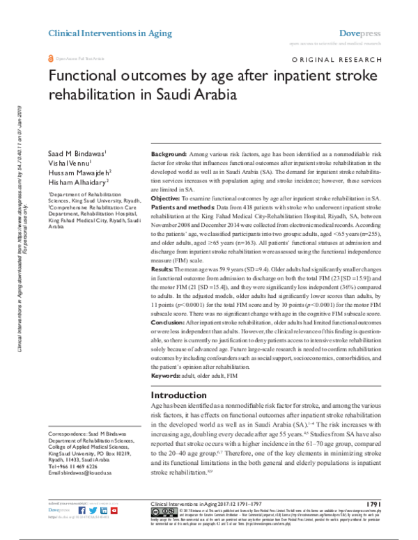 (PDF) Functional outcomes by age after inpatient stroke rehabilitation ...