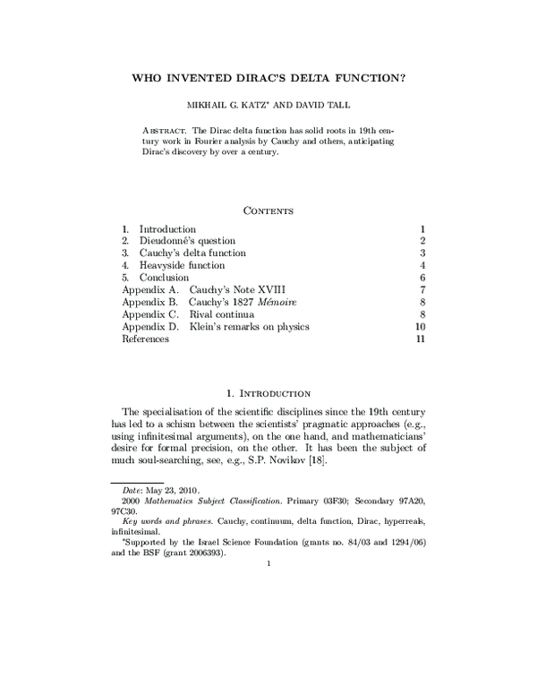 (PDF) Who Invented Dirac’s Delta Function?
