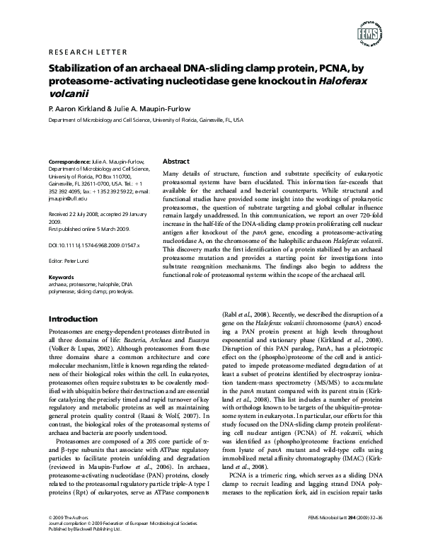 (PDF) Stabilization of an archaeal DNA-sliding clamp protein, PCNA, by ...