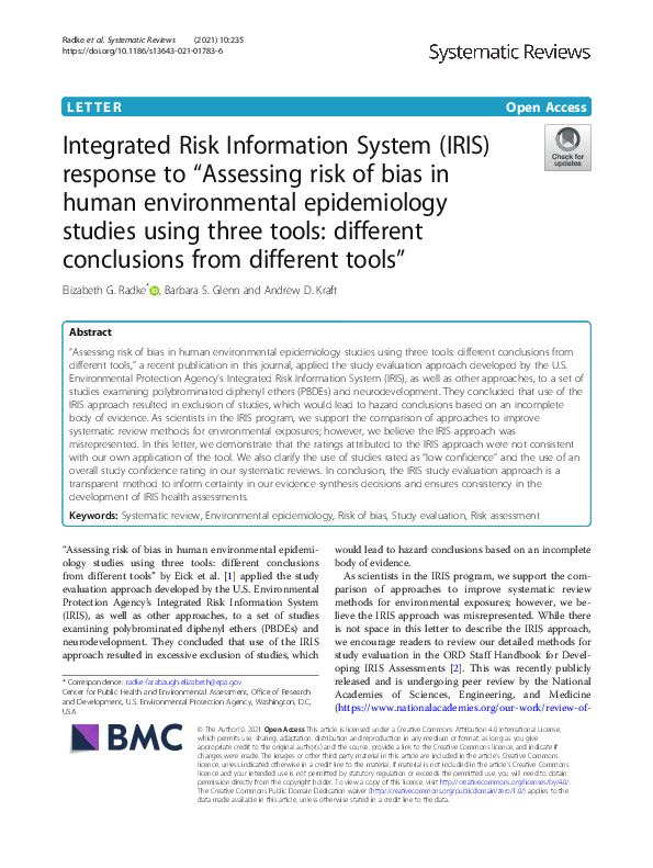 (PDF) Integrated Risk Information System (IRIS) response to “Assessing ...