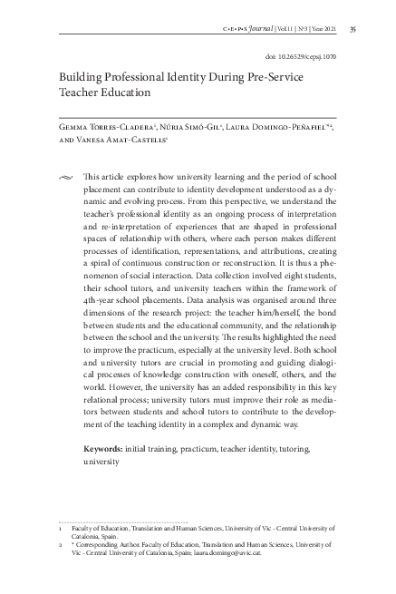 (PDF) Building Professional Identity During Pre-Service Teacher Education