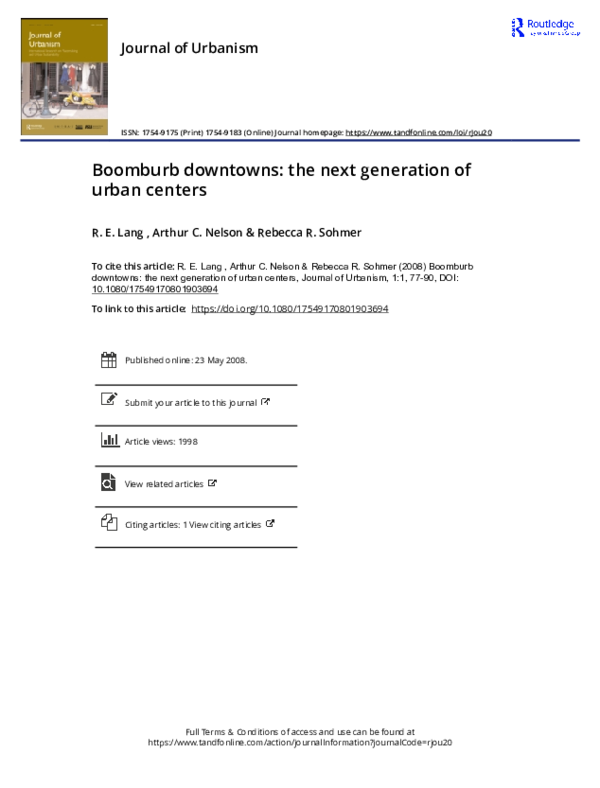 (PDF) Boomburb downtowns: the next generation of urban centers