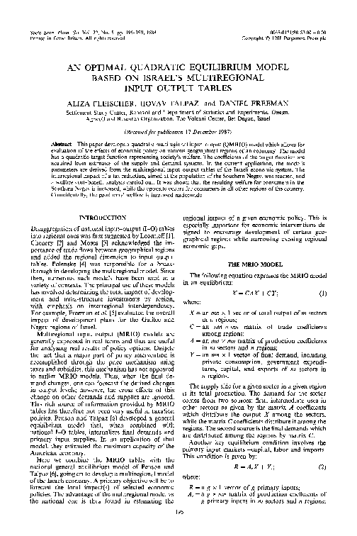 (PDF) An optimal quadratic equilibrium model based on Israel's ...