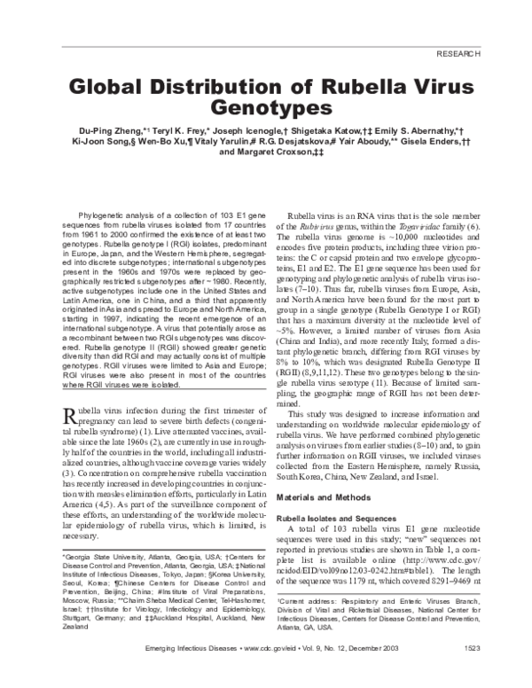 (PDF) Global Distribution of Rubella Virus Genotypes