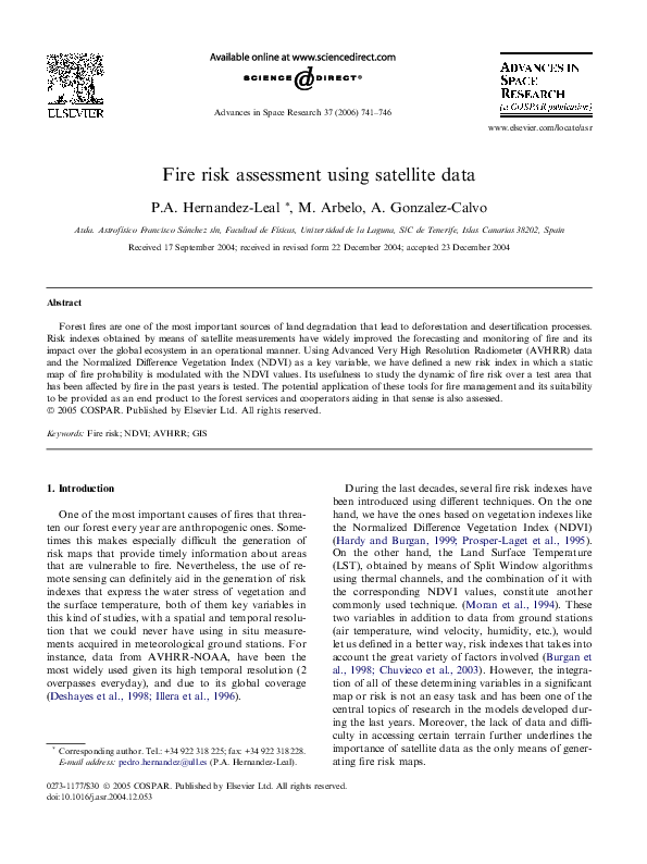 Pdf Fire Risk Assessment Using Satellite Data
