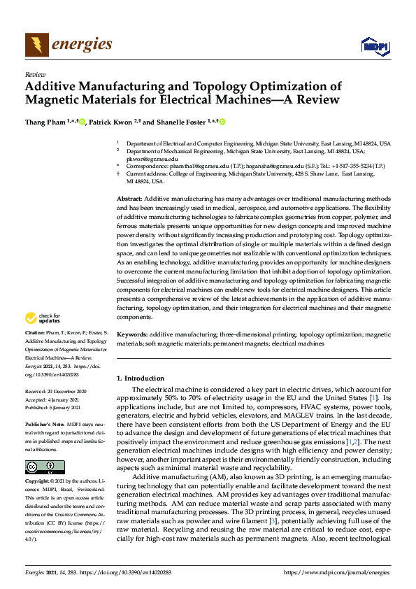 (PDF) Additive Manufacturing and Topology Optimization of Magnetic ...