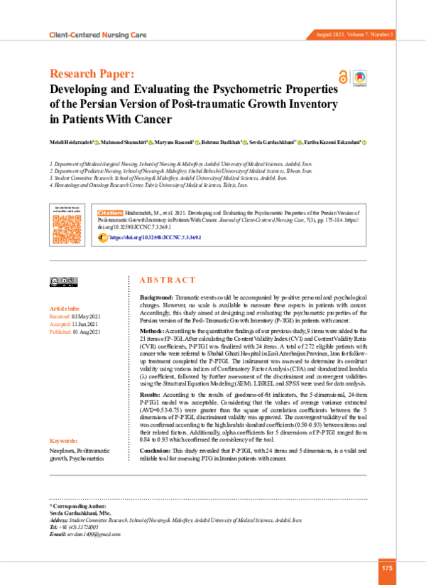(PDF) Developing and Evaluating the Psychometric Properties of the ...