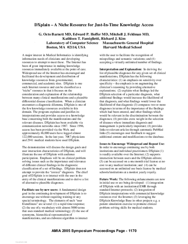 (PDF) DXplain – A Niche Resource for Just-In-Time Knowledge Access