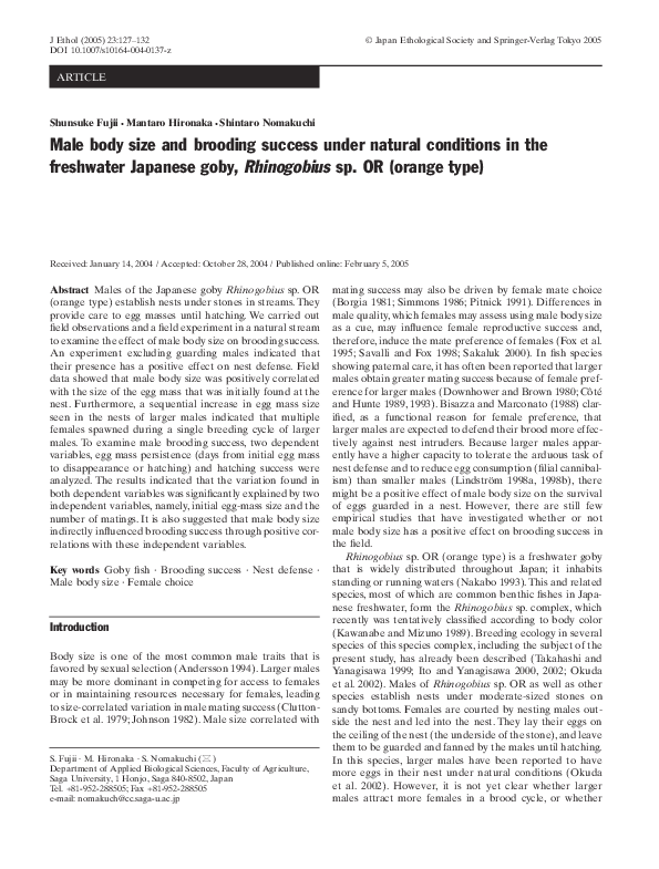 (PDF) Male body size and brooding success under natural conditions in ...