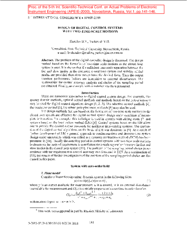 (PDF) Design of digital control systems with two-time-scale motions
