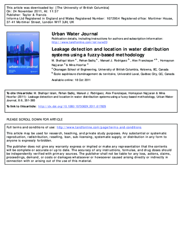 (PDF) Leakage detection and location in water distribution systems ...
