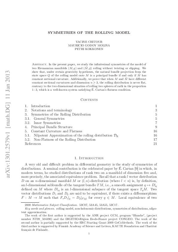 (PDF) Symmetries of the rolling model