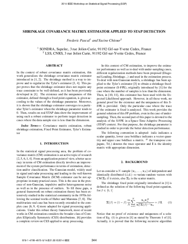 (PDF) Shrinkage covariance matrix estimator applied to STAP detection