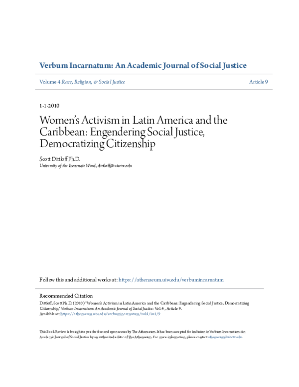 (PDF) Women's activism in Latin America and the Caribbean: engendering ...