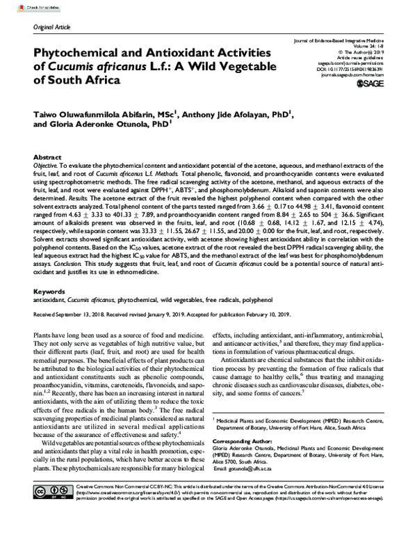 (PDF) Phytochemical and Antioxidant Activities of Cucumis africanus L.f ...