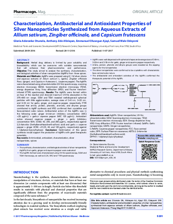 (PDF) Characterization, antibacterial and antioxidant properties of ...