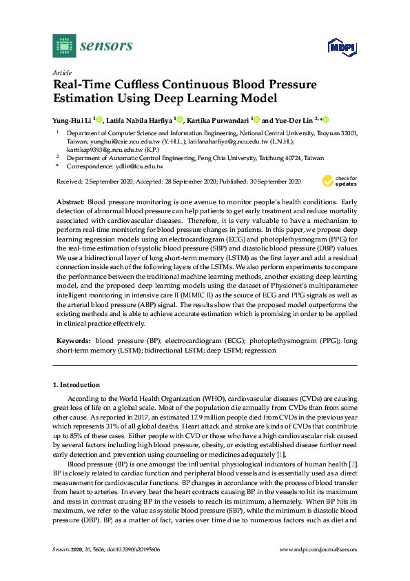 (PDF) Real-Time Cuffless Continuous Blood Pressure Estimation Using ...