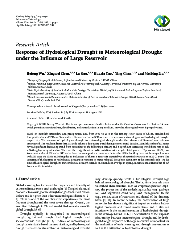 (PDF) Response of Hydrological Drought to Meteorological Drought under ...