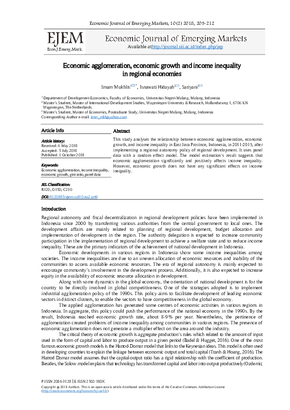 (PDF) Economic agglomeration, economic growth and income inequality in ...