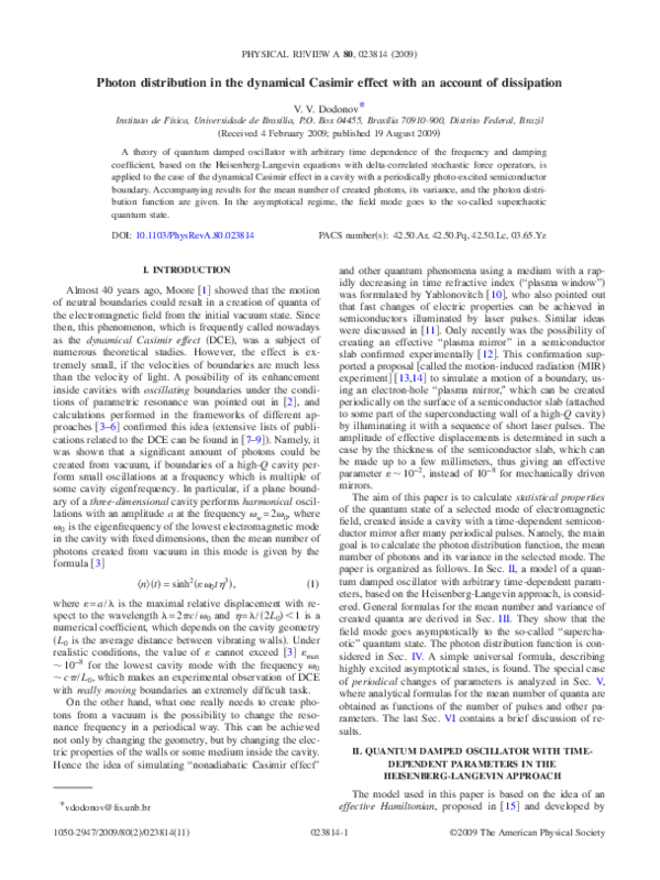 (PDF) Photon distribution in the dynamical Casimir effect with an ...