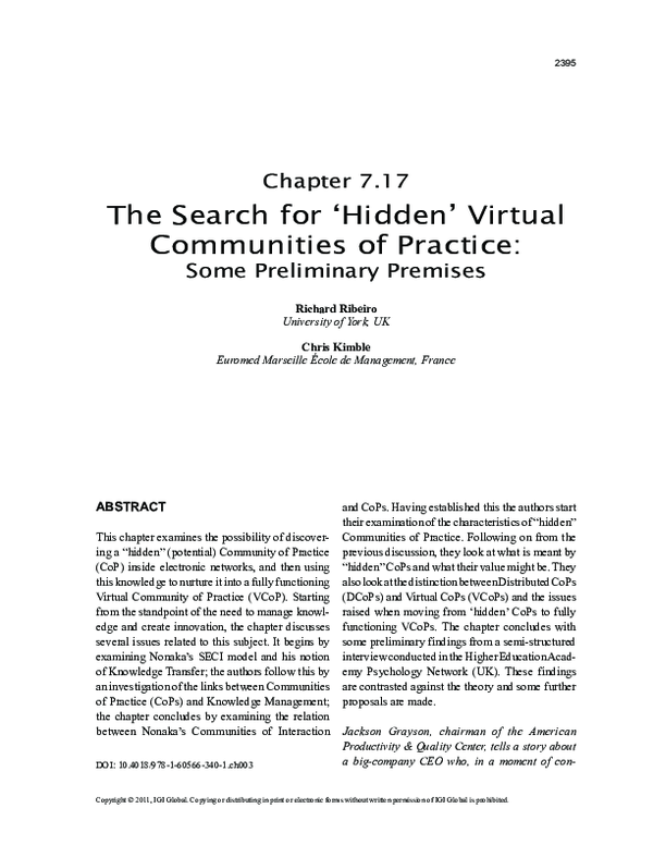 (PDF) The Search for the ’Hidden’ Virtual Communities of Practice