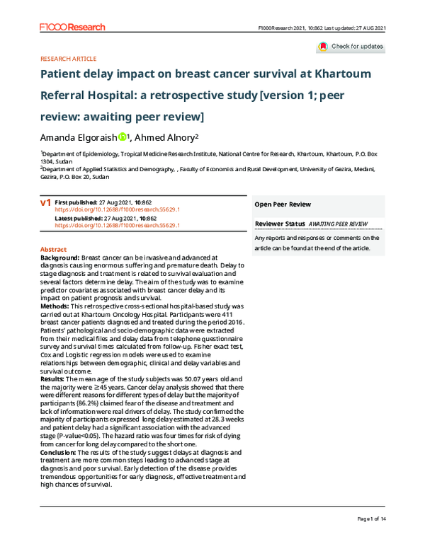 (PDF) Patient delay impact on breast cancer survival at Khartoum ...