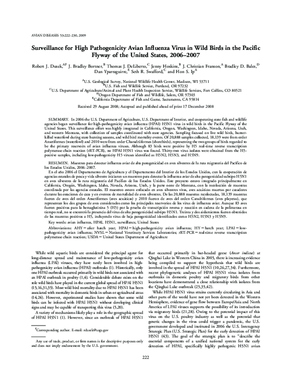 (PDF) Surveillance for High Pathogenicity Avian Influenza Virus in Wild ...