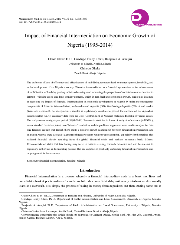 (PDF) Impact of Financial Intermediation on Economic Growth of Nigeria ...