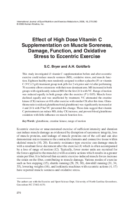 (PDF) Effect of high dose vitamin C supplementation on muscle soreness ...