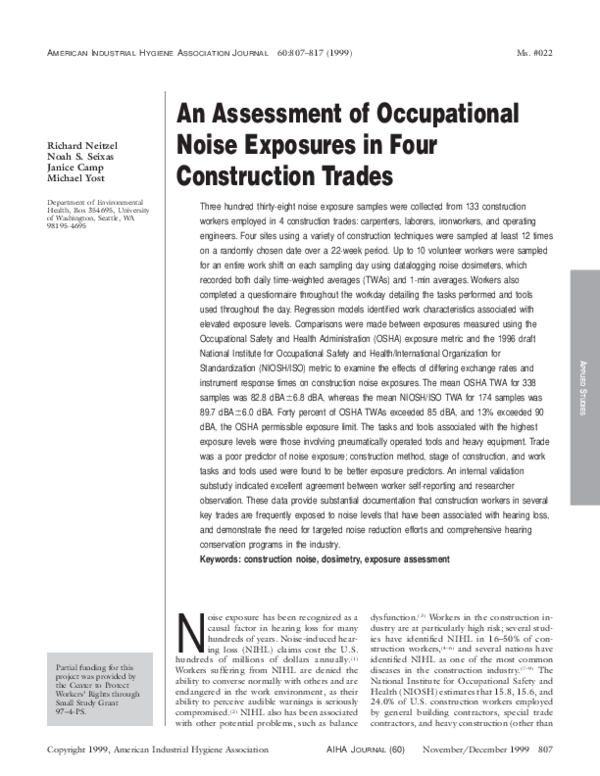(PDF) An assessment of occupational noise exposures in four ...