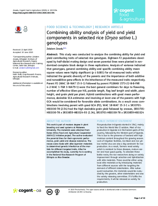(PDF) Combining ability analysis of yield and yield components in ...