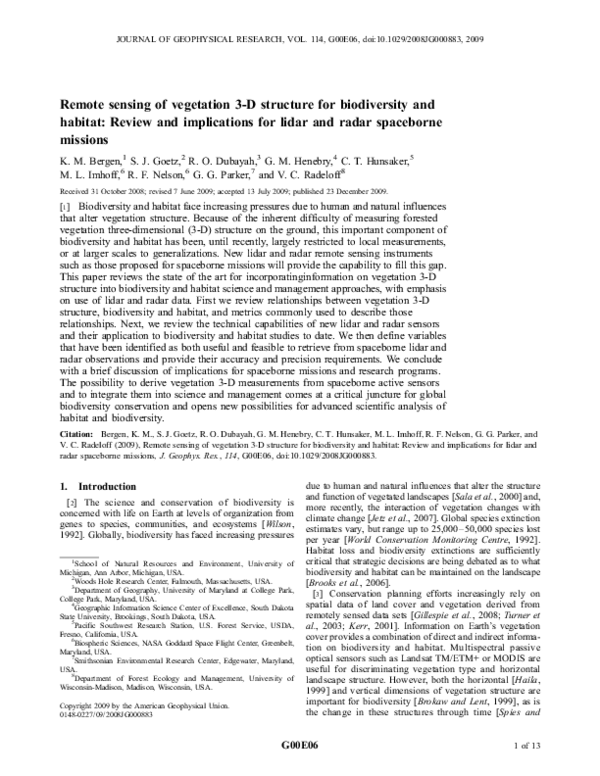(PDF) Remote sensing of vegetation 3-D structure for biodiversity and ...