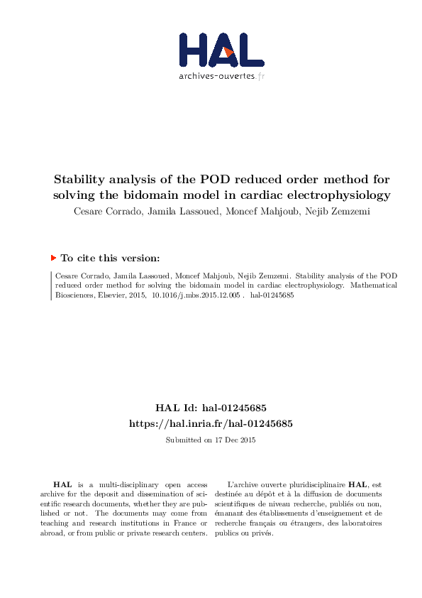 (PDF) Stability analysis of the POD reduced order method for solving ...