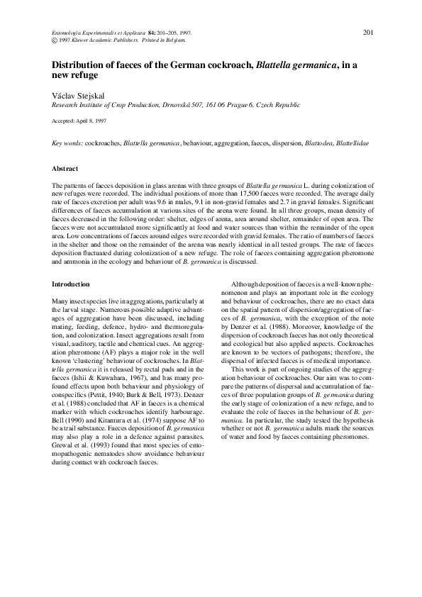 (PDF) Distribution of faeces of the German cockroach, Blattella ...
