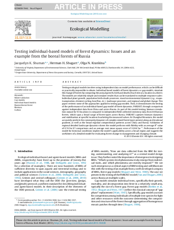 (PDF) Testing individual-based models of forest dynamics: Issues and an ...
