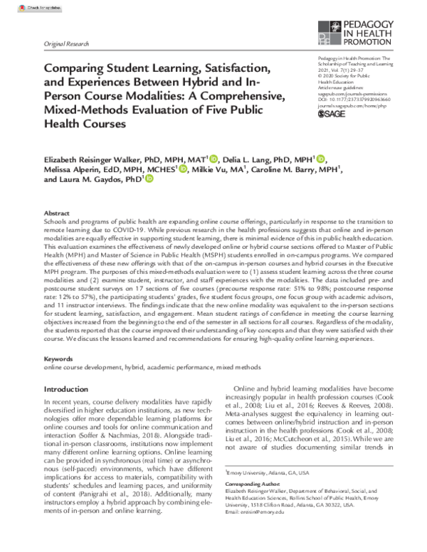 (PDF) Comparing Student Learning, Satisfaction, and Experiences Between ...