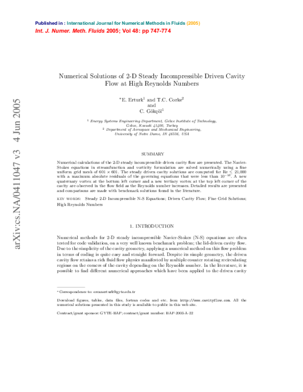 (PDF) Numerical solutions of 2-D steady incompressible flow over a ...