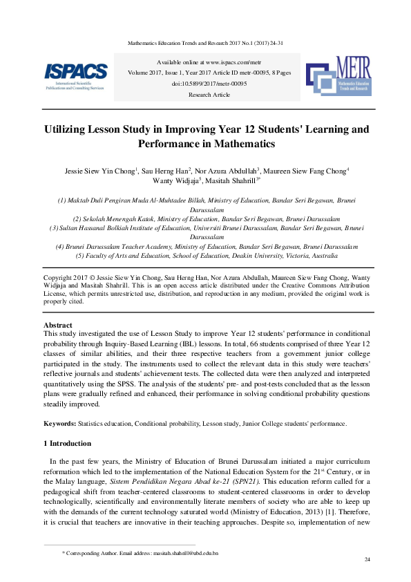 (PDF) Utilizing Lesson Study in Improving Year 12 Students' Learning ...