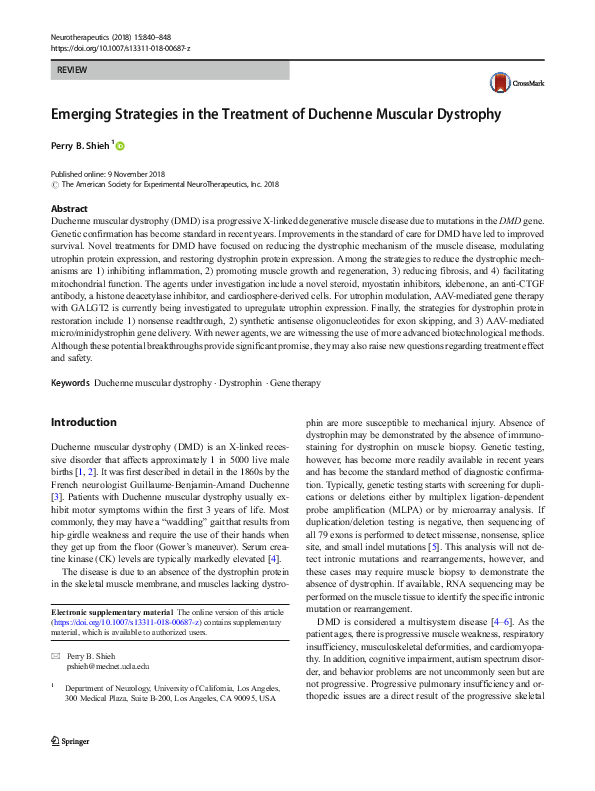(PDF) Emerging Strategies in the Treatment of Duchenne Muscular Dystrophy