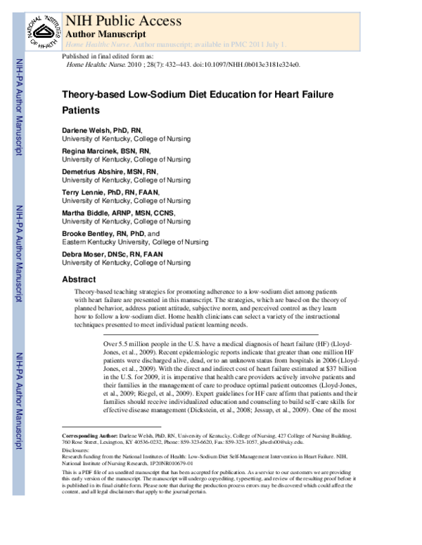 (PDF) TheoryBased LowSodium Diet Education for Heart Failure Patients