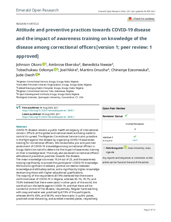 (PDF) Attitude and preventive practices towards COVID-19 disease and ...