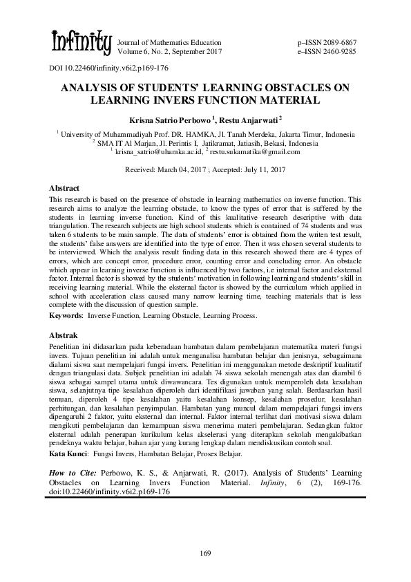 (PDF) Analysis of Students’ Learning Obstacles on Learning Invers ...