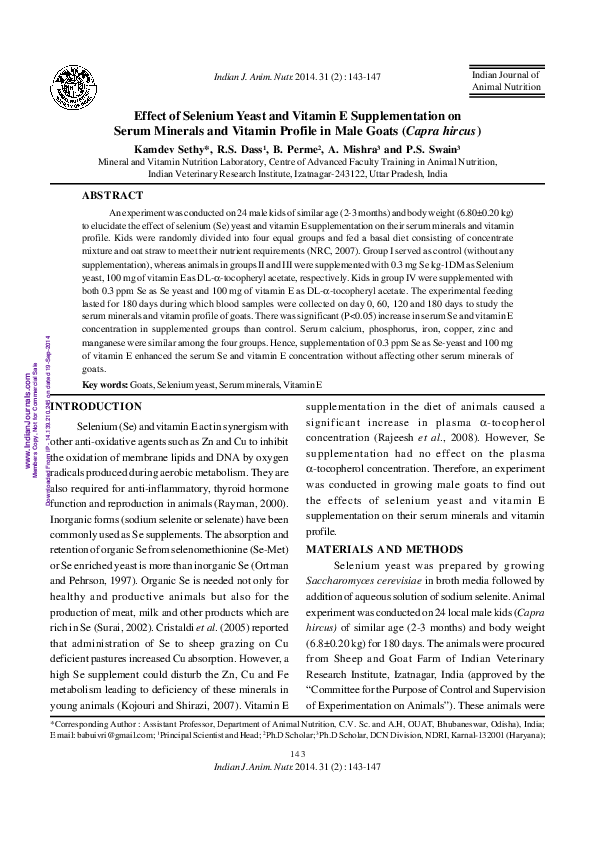 (PDF) Effect of Selenium Yeast and Vitamin E Supplementation on Growth ...