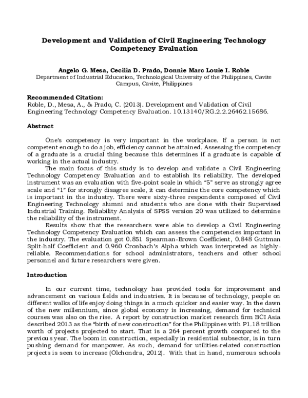 (PDF) Development and Validation of Civil Engineering Technology ...