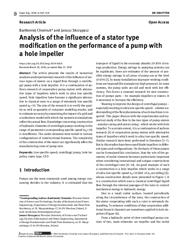 (PDF) Analysis of the influence of a stator type modification on the ...